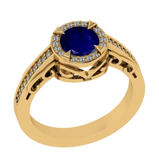 1.02 Ctw VS/SI1 Blue Sapphire and Diamond 14k Yellow Gold Engagement Ring