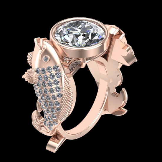 4.02 Ctw VS/SI1 Diamond 10k Rose Gold Fish theme zodiac signs Engagement Ri