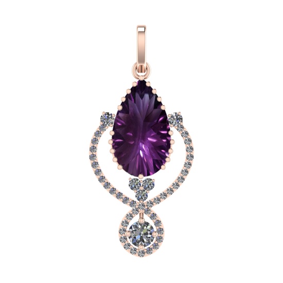 75.18 Ctw SI2/SI1 Amethyst and Diamond Prong Set 14k Rose Gold Pendant (ALL