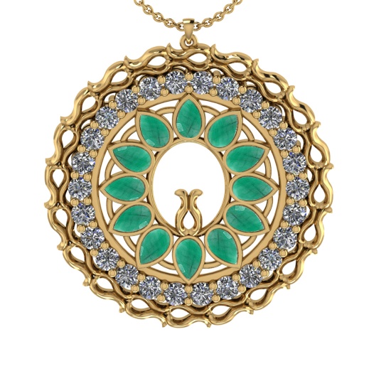 5.86 Ctw VS/SI1 Emerald and Diamond 14k Yellow Gold Pandant (ALL DIAMOND AR
