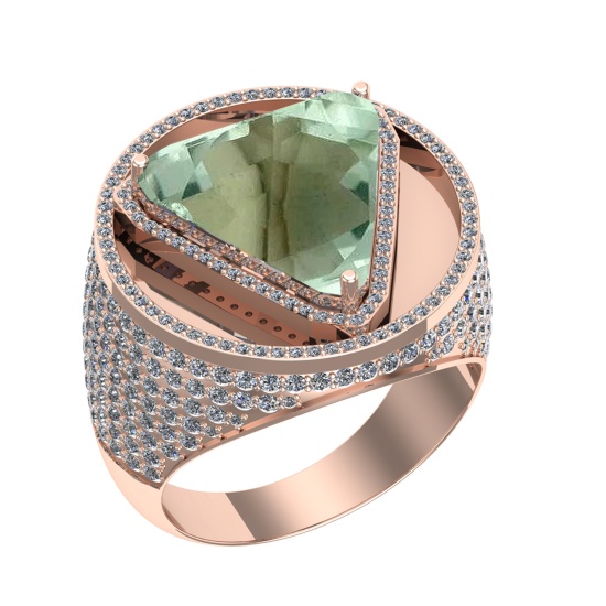 16.55 Ctw VS/SI1 Green Amethyst and Diamond 14K Rose Gold Engagement Ring (