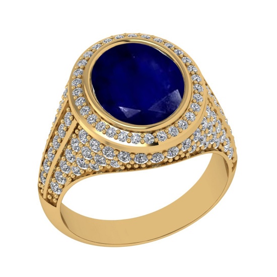 4.70 Ctw VS/SI1 Blue Sapphire and Diamond Prong Set 14K Yellow Gold Engagem