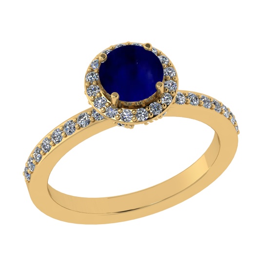 1.59 Ctw VS/SI1 Blue Sapphire and Diamond 14k Yellow Gold Engagement Ring