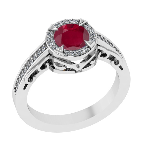 1.02 Ctw VS/SI1 Ruby and Diamond 14k white Gold Engagement Ring
