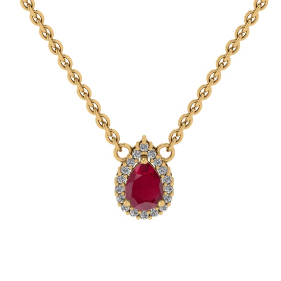 0.89 Ctw VS/SI1 Ruby and Diamond Prong Set 14K Yellow Gold Necklace (ALL DI