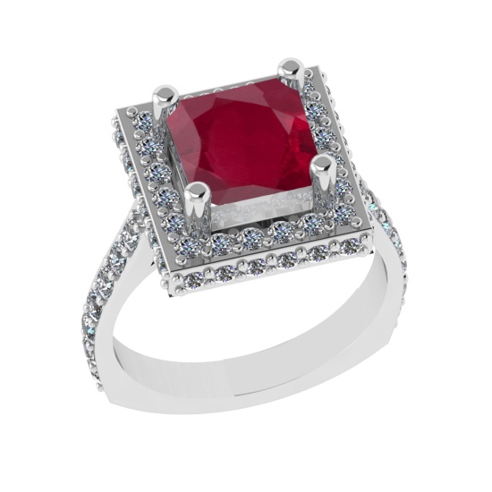 3.21 Ctw VS/SI1 Ruby And Diamond 14k White Gold Engagement Ring (ALL DIAMON
