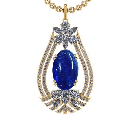 28.49 Ctw VS/SI1 Tanzanite and Diamond 14K Yellow Gold Pendant