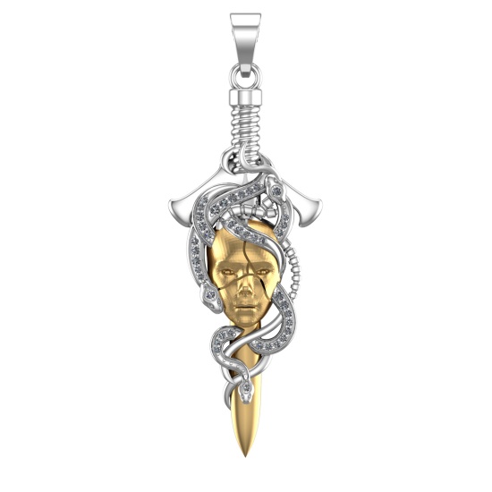 0.25 Ctw VS/SI1 Diamond 14k white Gold skull theme Two Tone Pendant (ALL DI