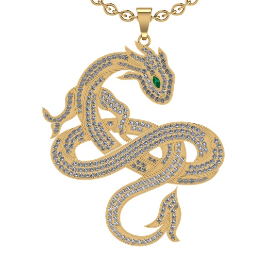 4.72 CtwVS/SI1 Emerald and Diamond 14K Yellow Gold Dragon Necklace (ALL DIA