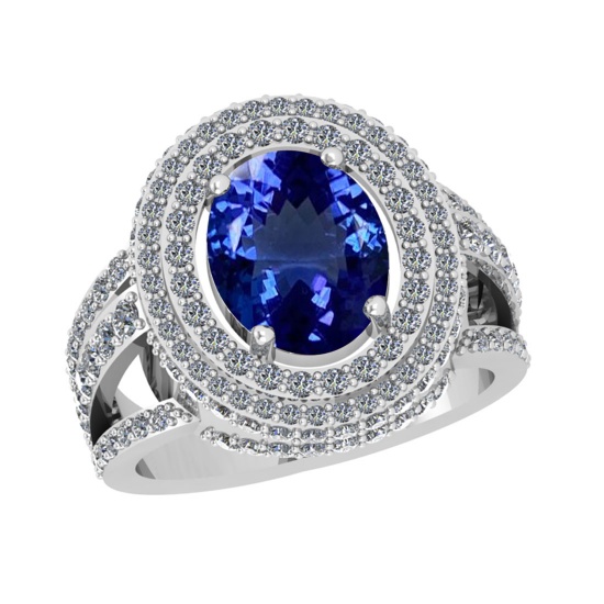 6.33 Ctw VS/SI1 Tanzanite And Diamond 18k White Gold Engagement Halo Ring