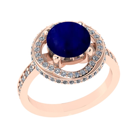 3.12 Ctw VS/SI1 Blue Sapphire and Diamond 14k Rose Gold Engagement Ring