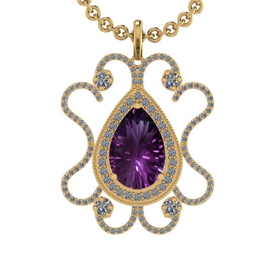 16.10 Ctw VS/SI1 Amethyst and Diamond 14K Yellow Gold Pendant