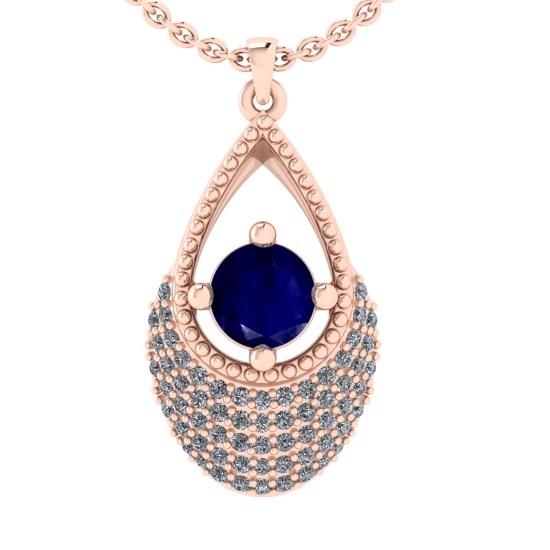 0.80 Ctw VS/SI1 Blue Sapphire and Diamond 14k Rose Gold Engagement Ring