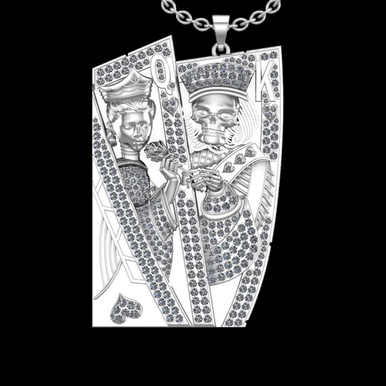 9.40 Ctw VS/SI1 Diamond Prong Set 18K White Gold Poker theme Necklace (ALL