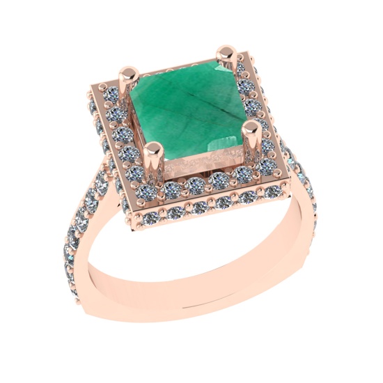 3.21 Ctw VS/SI1 Emerald And Diamond 14k Rose Gold Engagement Ring (ALL DIAM