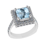3.21 Ctw VS/SI1 Blue Topaz And Diamond 14K White Gold Engagement Ring( ALL