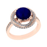 3.12 Ctw VS/SI1 Blue Sapphire and Diamond 14k Rose Gold Engagement Ring