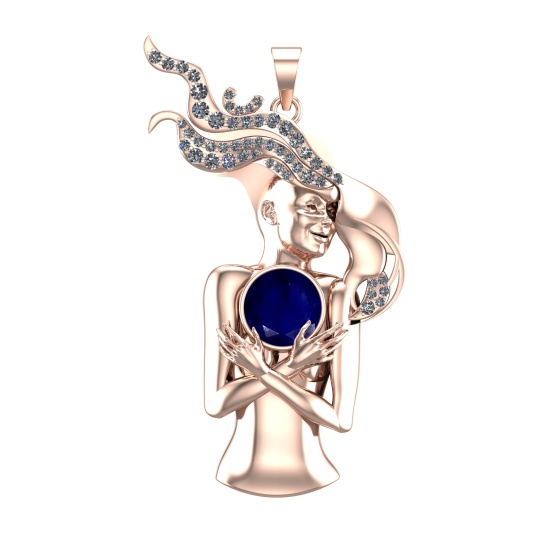 4.79 Ctw VS/SI1 Blue Sapphire and Diamond 14k Rose Gold Pandant (ALL DIAMON