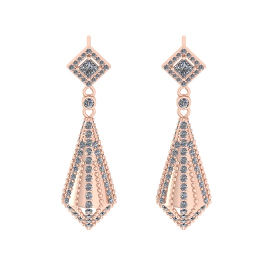 2.11 Ctw VS/SI1 Diamond 14k Rose Gold Dangle Earrings (ALL DIAMOND ARE LAB