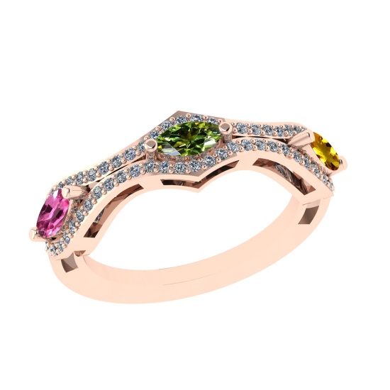 1.18 Ctw VS/SI1 Multi Sapphire and Diamond 14k Rose Gold Engagement Ring (A