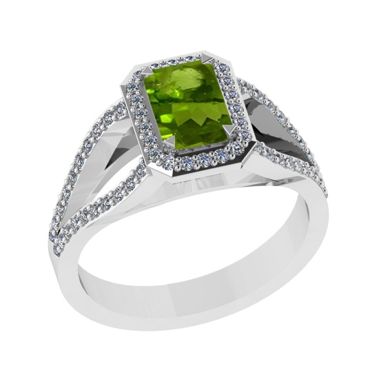1.43 Ctw VS/SI1 Peridot and Diamond Set 10K white Gold Engagement Ring (ALL