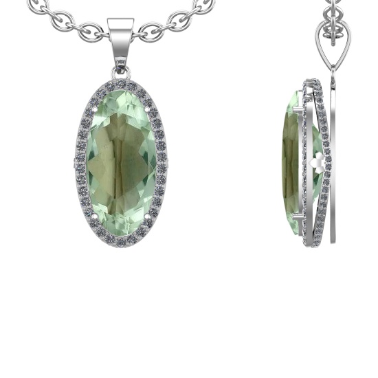 17.79 Ctw VS/SI1 Green Amethyst and Diamond 14K White Gold Necklace (ALL DI