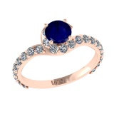 1.67 Ctw VS/SI1 Blue Sapphire and Diamond 14k Rose Gold Engagement Ring (AL