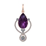 75.18 Ctw SI2/SI1 Amethyst and Diamond Prong Set 14k Rose Gold Pendant (ALL