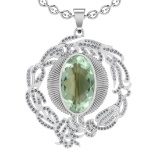 22.03 Ctw I2/I3 Green Amethyst And Diamond 10K White Gold Necklace(ALL DIAM