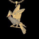 1.72 Ctw VS/SI1 Ruby and Diamond Prong Set 18K Yellow Gold Birds Necklace (