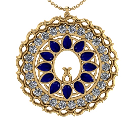 5.86 Ctw VS/SI1 Blue Sapphire and Diamond 14k Yellow Gold Pandant (ALL DIAM