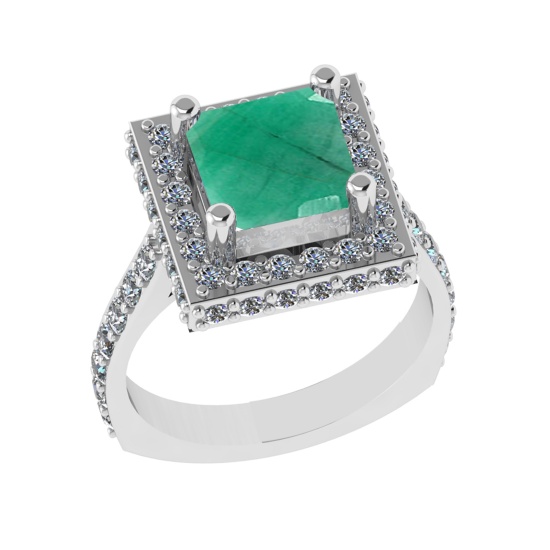 3.21 Ctw VS/SI1 Emerald And Diamond 14k White Gold Engagement Ring (ALL DIA