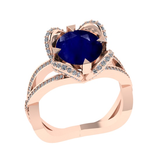 3.40 Ctw VS/SI1 Blue Sapphire and Diamond 14k Rose Gold Engagement Ring