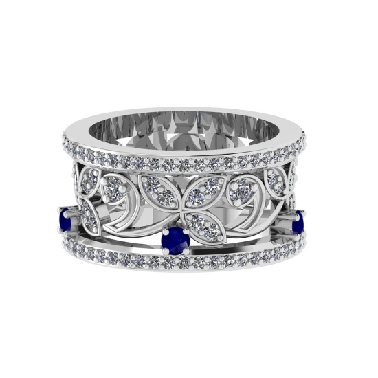 1.79 Ctw VS/SI1 Blue Sapphire and Diamond 14k white Gold Engagement Ring (A