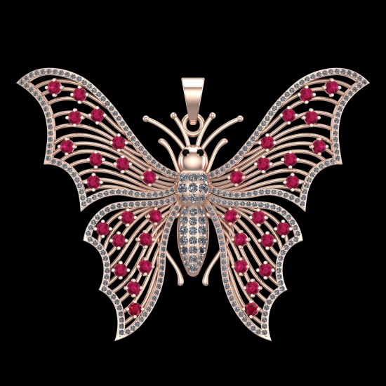 4.54 Ctw VS/SI1 Ruby and Diamond 10k Rose Gold Butterfly Pendant (ALL DIAMO