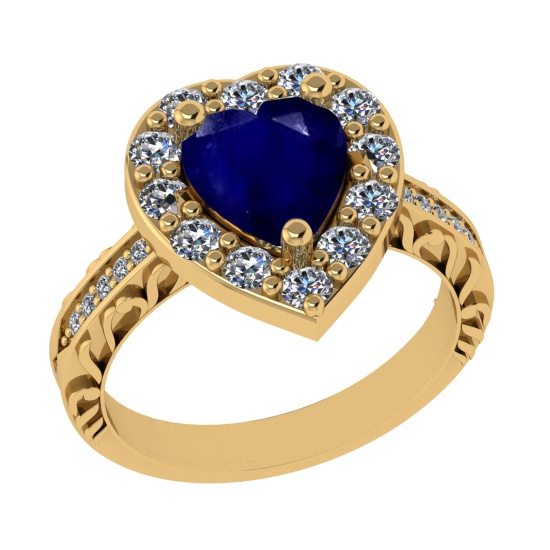 2.52 Ctw VS/SI1 Blue Sapphire And Diamond 14k Yellow Gold Engagement Ring (