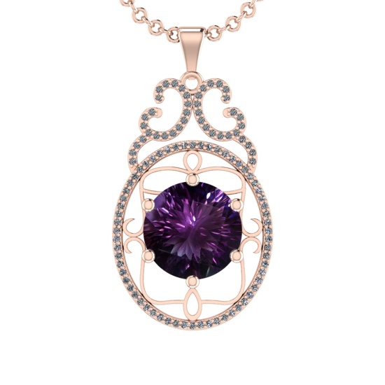 24.56 Ctw VS/SI1 Amethyst and Diamond 14K Rose Gold Pendant (ALL DIAMOND AR