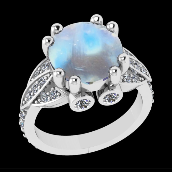 7.18 Ctw VS/SI1 Rainbow Moonstone And Diamond 14K White Gold Engagement Rin