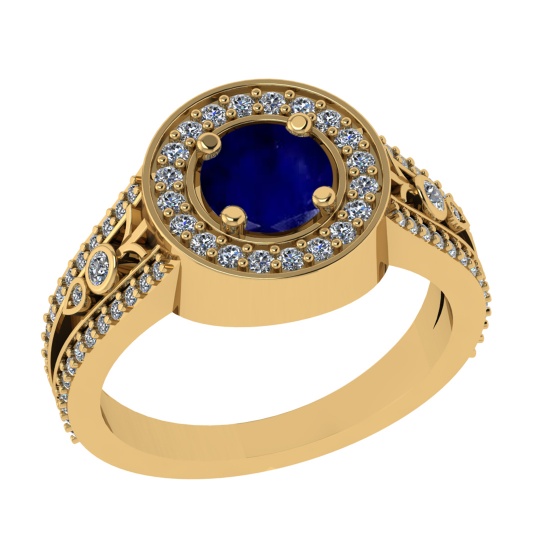 1.36 Ctw VS/SI1 Blue Sapphire and Diamond 14k Yellow Gold Engagement Ring