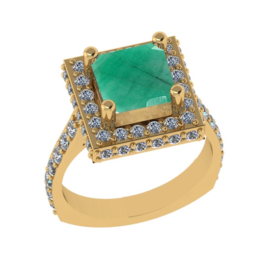 3.21 Ctw VS/SI1 Emerald And Diamond 14k Yellow Gold Engagement Ring (ALL DI