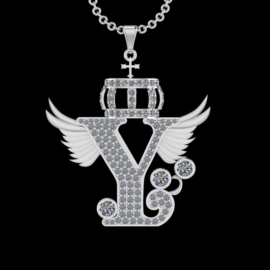 2.40 Ctw VS/SI1 Diamond Prong Set 18K White Gold Letter theme ( Y) Necklace