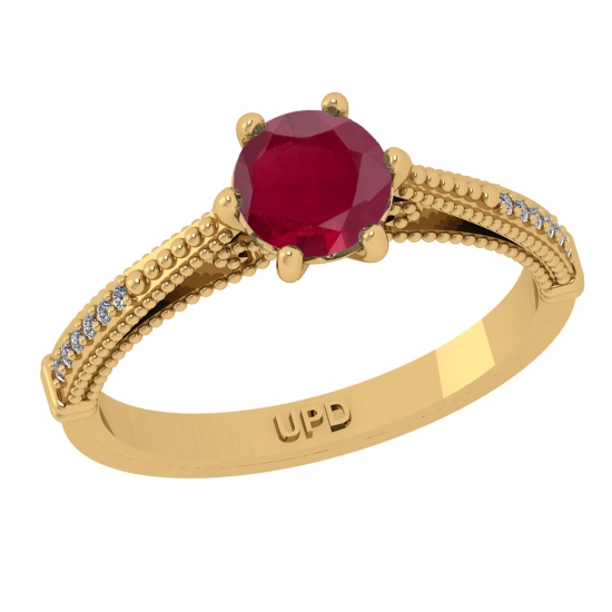 0.90 Ctw VS/SI1 Ruby and Diamond 14k Yellow Gold Engagement Ring (ALL DIAMO