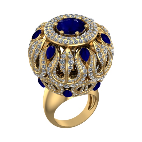 17.72 Ctw VS/SI1 Blue Sapphire and Diamond 14k Yellow Gold Engagement Ring(