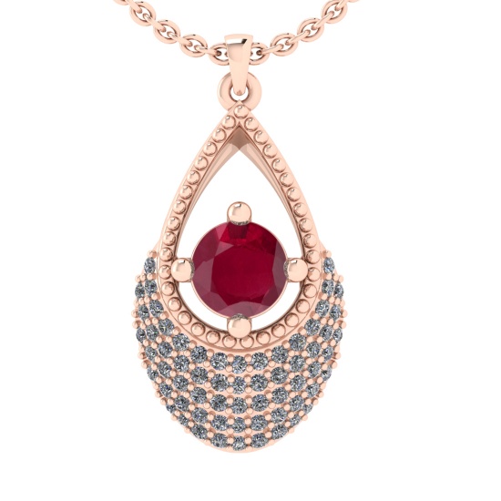 0.80 Ctw VS/SI1 Ruby and Diamond 14k Rose Gold Engagement Ring
