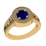 1.36 Ctw VS/SI1 Blue Sapphire and Diamond 14k Yellow Gold Engagement Ring