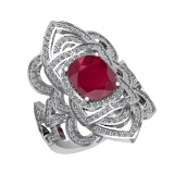3.40 Ctw VS/SI1 Ruby and Diamond 14k White Gold Engagement Halo Ring (LAB G