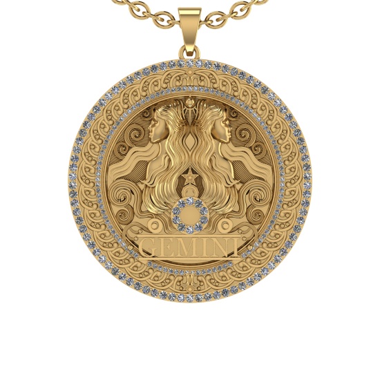 2.43 Ctw VS/SI1 Diamond 14K Yellow Gold Zodiac sign theme Necklace (ALL DIA