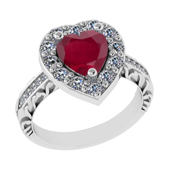 2.52 Ctw VS/SI1 Ruby And Diamond 14k White Gold Engagement Ring (ALL DIAMON