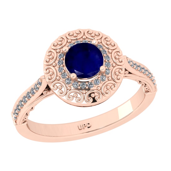 1.10 Ctw VS/SI1 Blue Sapphire and Diamond 14k Rose Gold Engagement Ring