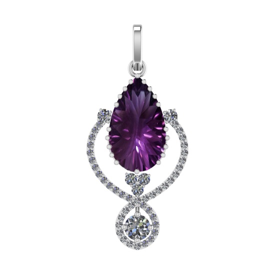 75.18 Ctw SI2/SI1 Amethyst and Diamond Prong Set 14k white Gold Pendant (AL